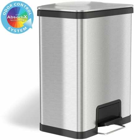 AirStep 18 Gal. Step-On Kitchen Stainless Steel Trash Can with Odor Control  System Silent and Gentle Lid Close