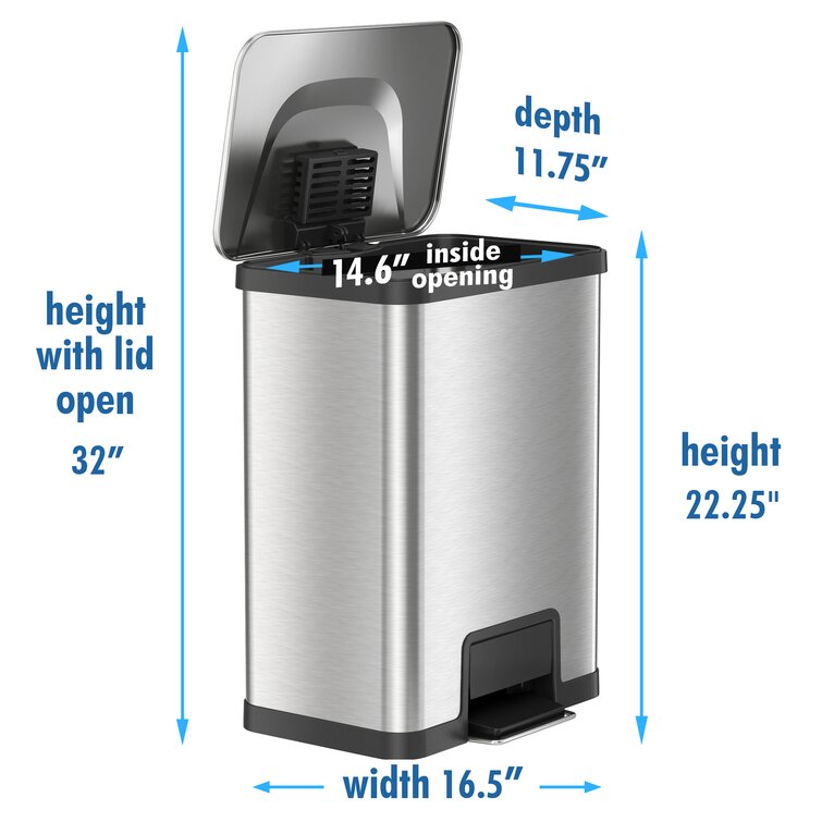 AirStep Stainless Steel 13 Gallon Step on Trash Can - Barwefurniture.com