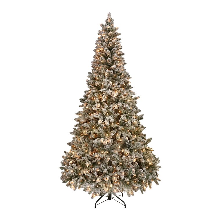 Green Realistic Artificial Spruce Flocked/Frosted Christmas Tree with  Lights & Reviews