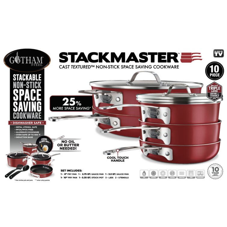 Gotham Steel Stackmaster 10-Piece Stackable Red Cookware Set