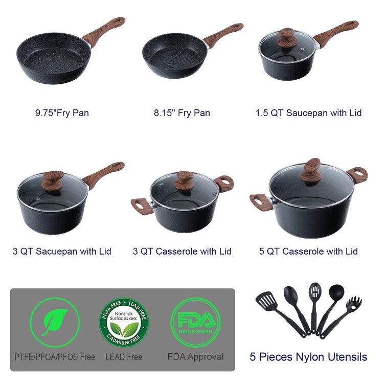 Kitchen Academy 15 - Piece Non-Stick Aluminum Cookware Set