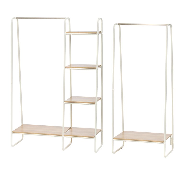 Iris metal garment discount rack with wood shelves