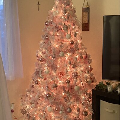 Pink Spruce Flocked/Frosted Christmas Tree with 250 LED Lights photo review