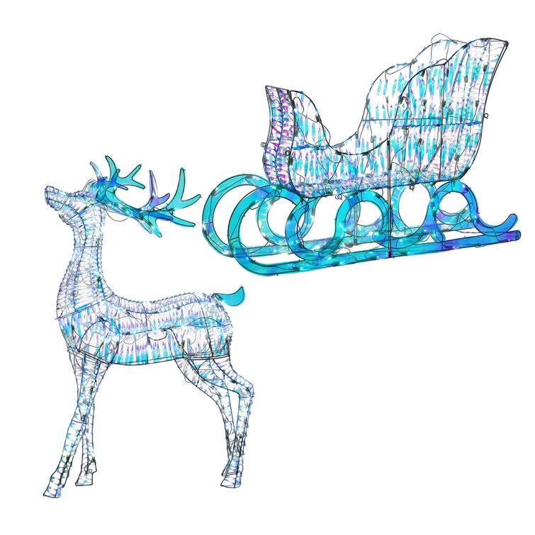 Iridescent Christmas Reindeer and Santa Sleigh Set – Top Treasures Store