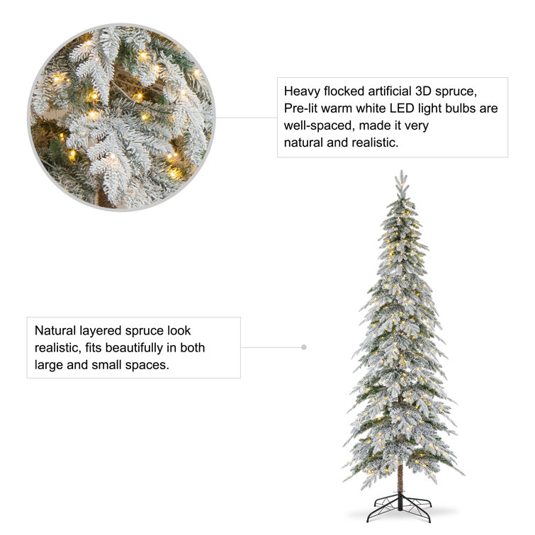 Lit Flocked Layered Spruce Faux Christmas Trees