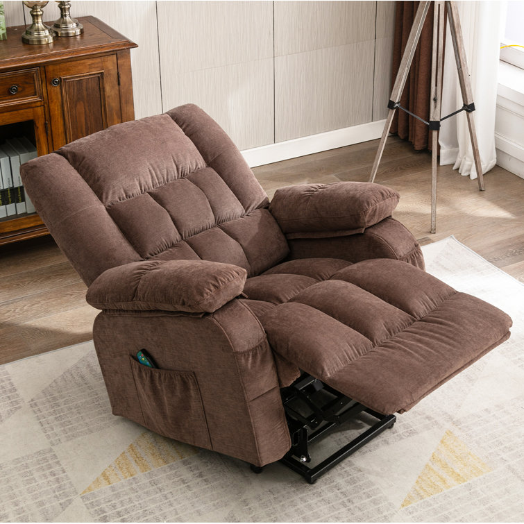 Velvet Power Lift Recliner Chair with Massage and Heat for Elderly, Pillow Included Latitude Run Fabric: Brown Velvet