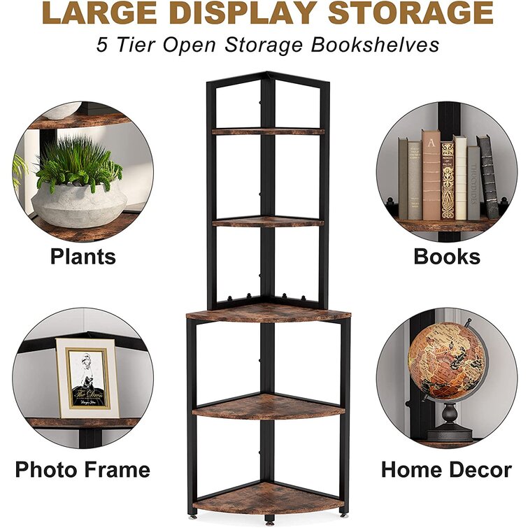 Kechi Corner Shelf Corner Bookcase with 5 Tier Storage Shelves for Bedroom, Living Room Latitude Run Color: Rustic Brown