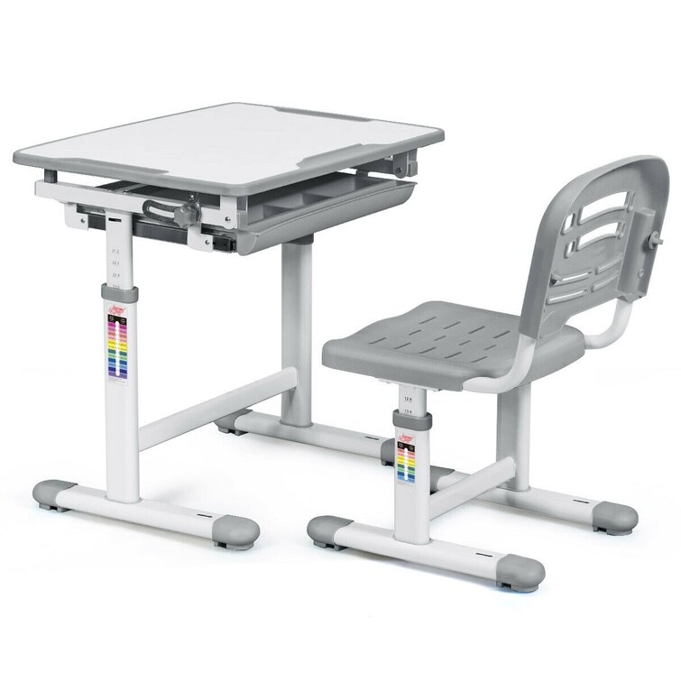 Adjustable Height Kids Study Desk and Chair Set Gray