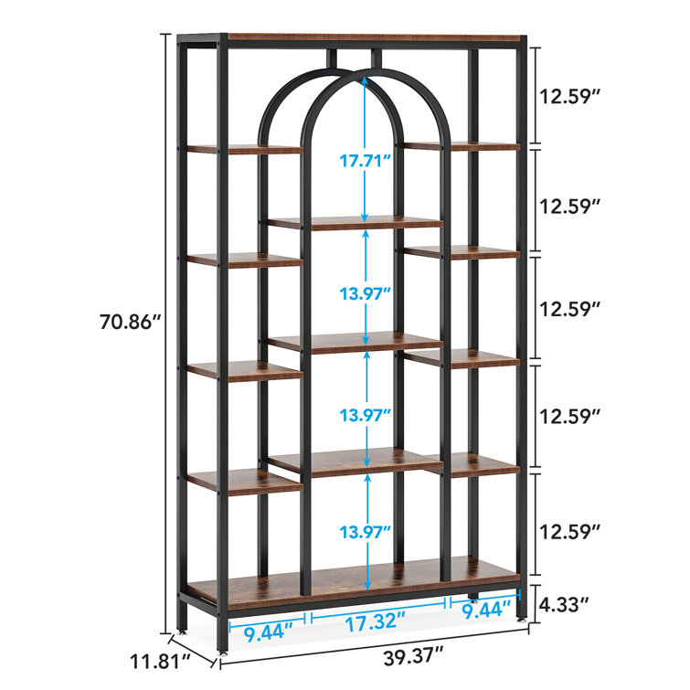 Tribesigns Brown Metal 12-Shelf Ladder Bookcase (39.37-in W x 70.86-in H x 11.81-in D) | HOGA-K0055