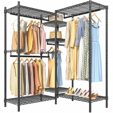 Metal Garment Rack Free Standing Closet Organizer w/5 Shelves