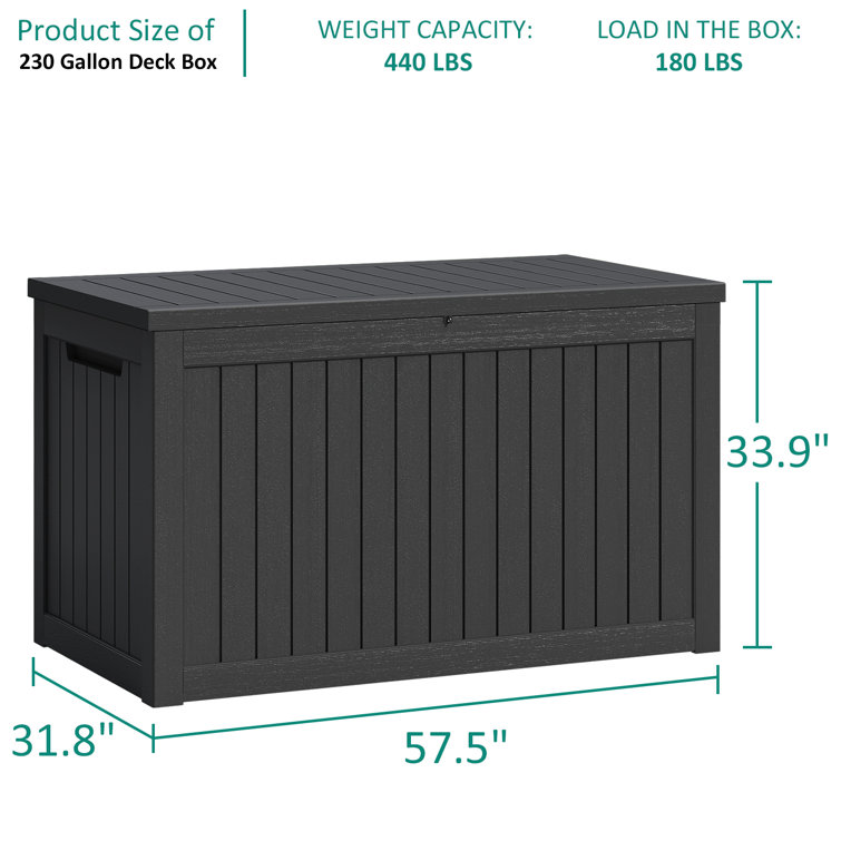 Devoko 100 Gallon Deck Box, Outdoor Storage Bin, Waterproof, Black