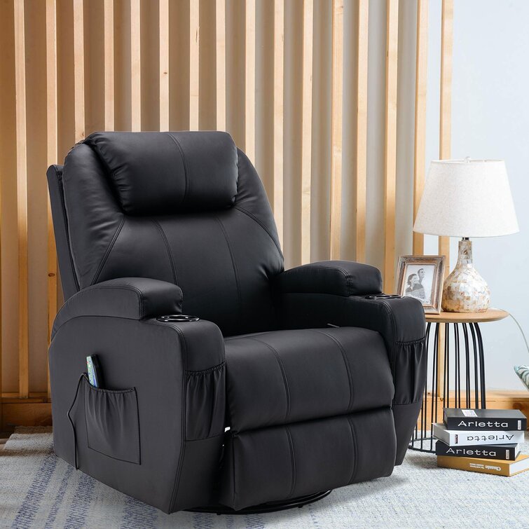 Faux Leather Reclining Heated Massage Chair Latitude Run Upholstery Color: Black Faux Leather