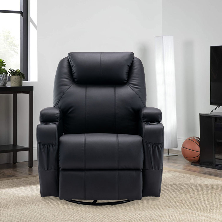 Faux Leather Reclining Heated Massage Chair Latitude Run Upholstery Color: Black Faux Leather