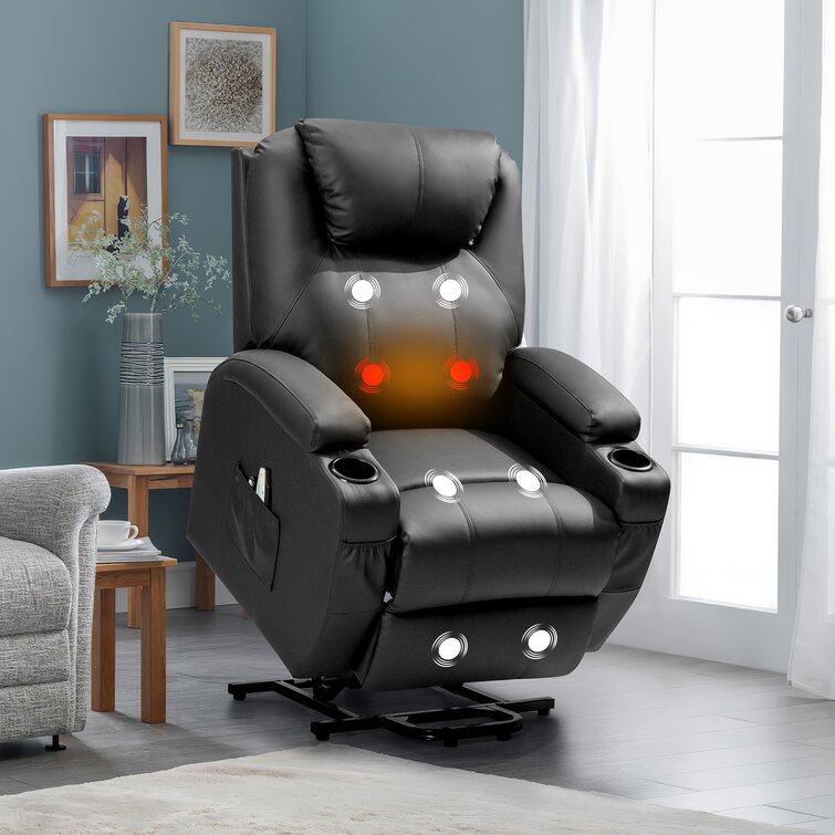 Faux Leather Reclining Heated Massage Chair Latitude Run Upholstery Color: Black Faux Leather