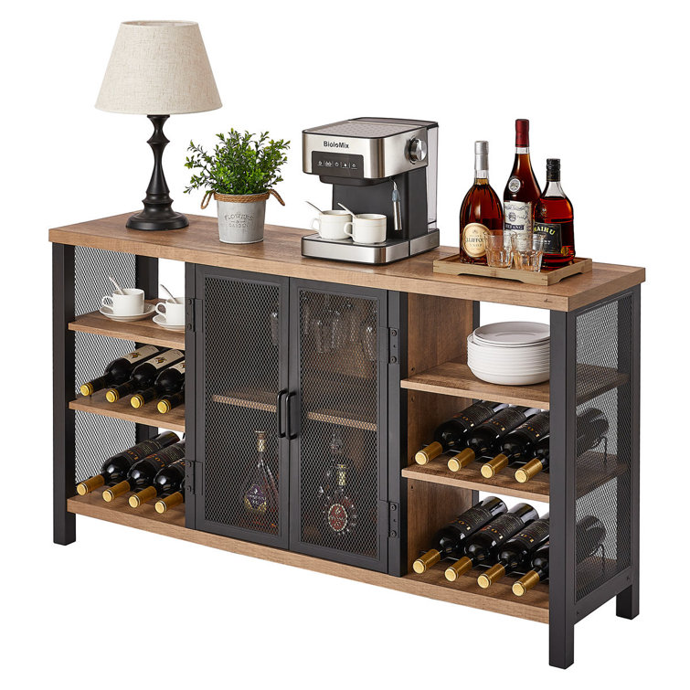 Industrial Bar Cabinet for Liquor and Glasses Coffee Bar Cabinet