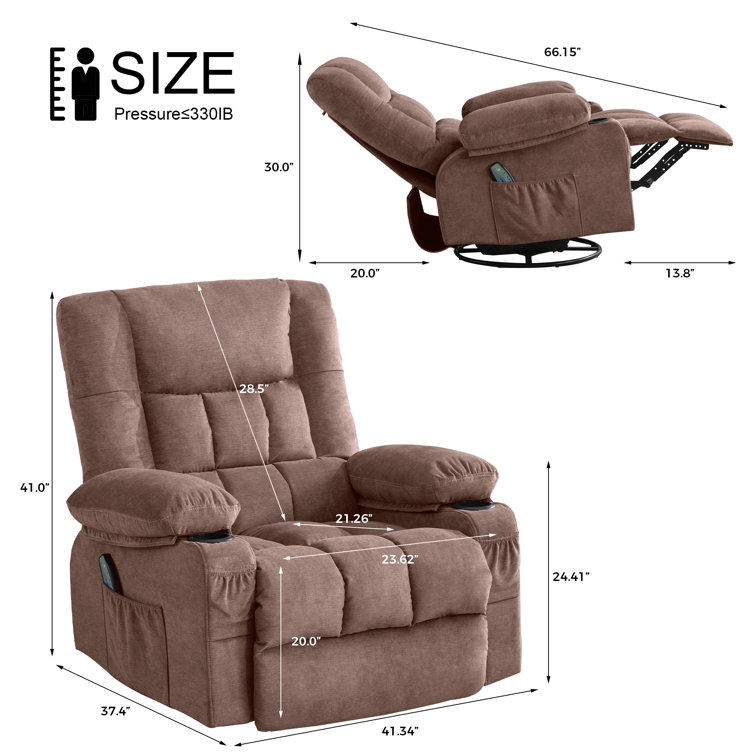 Manual Glider Recliner Swivel Rocking Chair with Lumbar Pillow Cup Holders Latitude Run