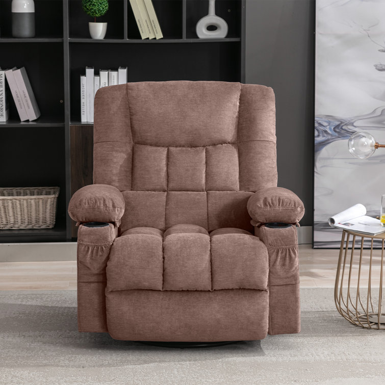 Manual Glider Recliner Swivel Rocking Chair with Lumbar Pillow Cup Holders Latitude Run Leather Type: Brown